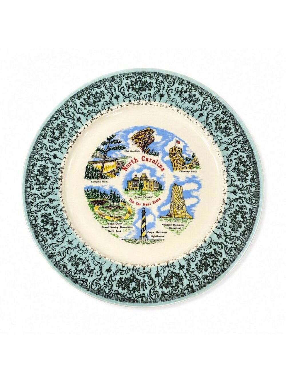 Souvenir Plate North Carolina State Taylor Smith Porcelain Robin's Egg Blue